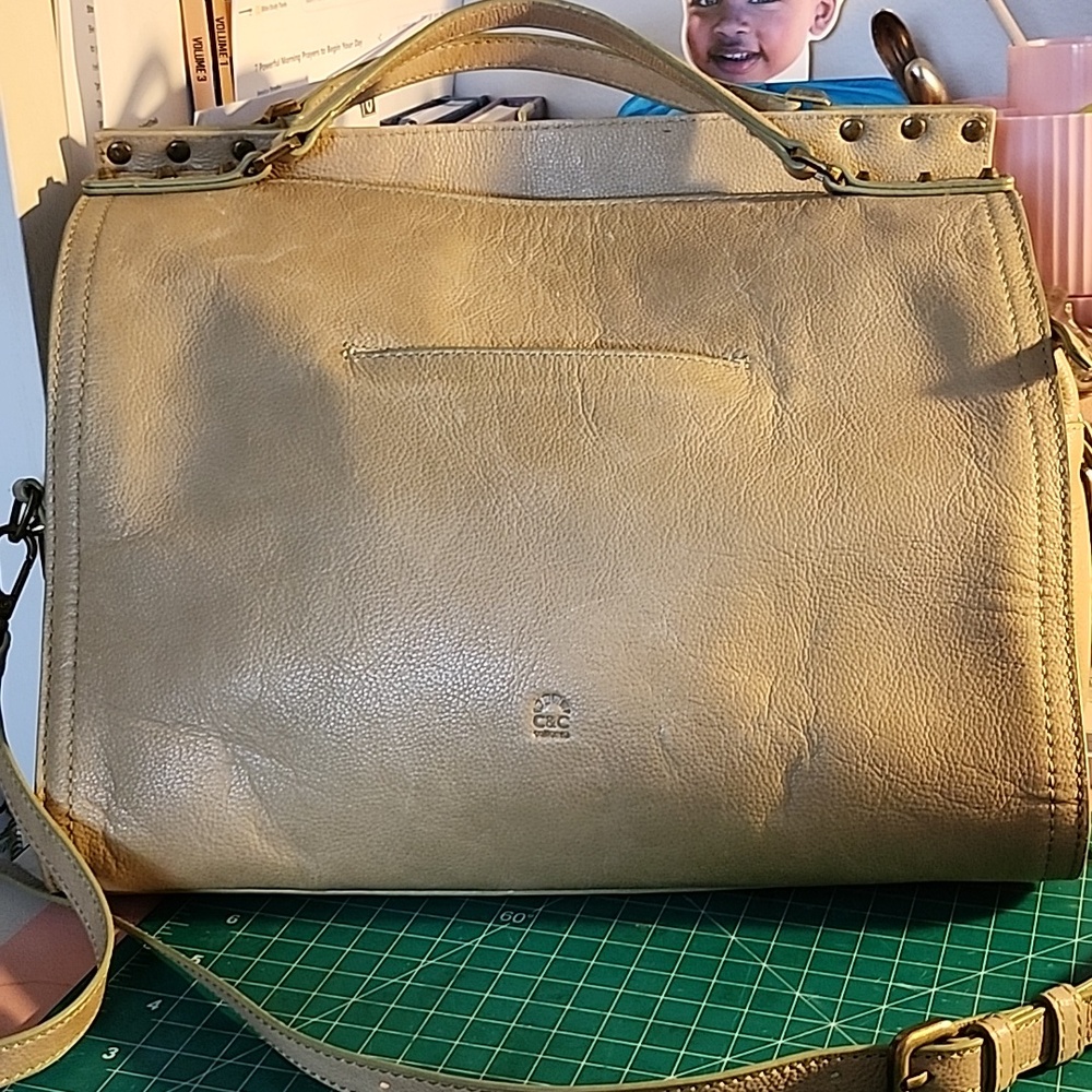 Classic Leather Satchel Handbag in Light Green